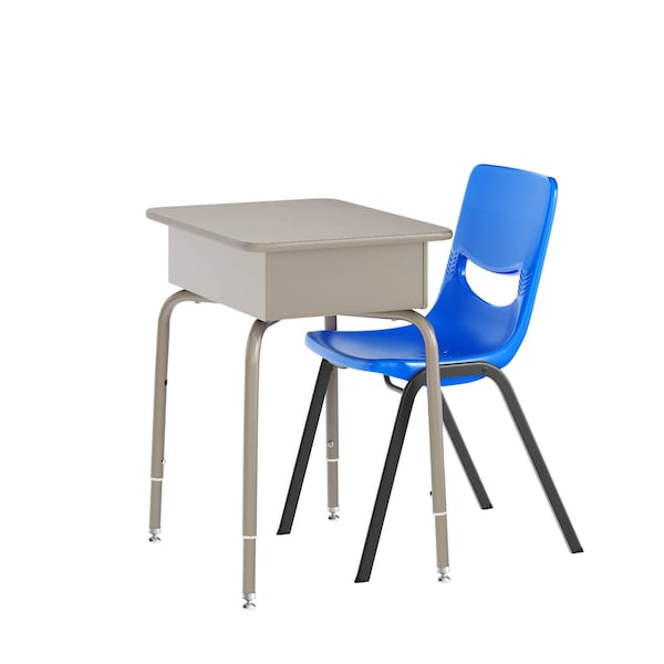 Flash Furniture HERCULES Student Desk w/Open Front Metal Book Box, Gray Desktop, Silver Frame and Navy Stack Chair FD-DESK-GYG-SCH3NB-GG - main